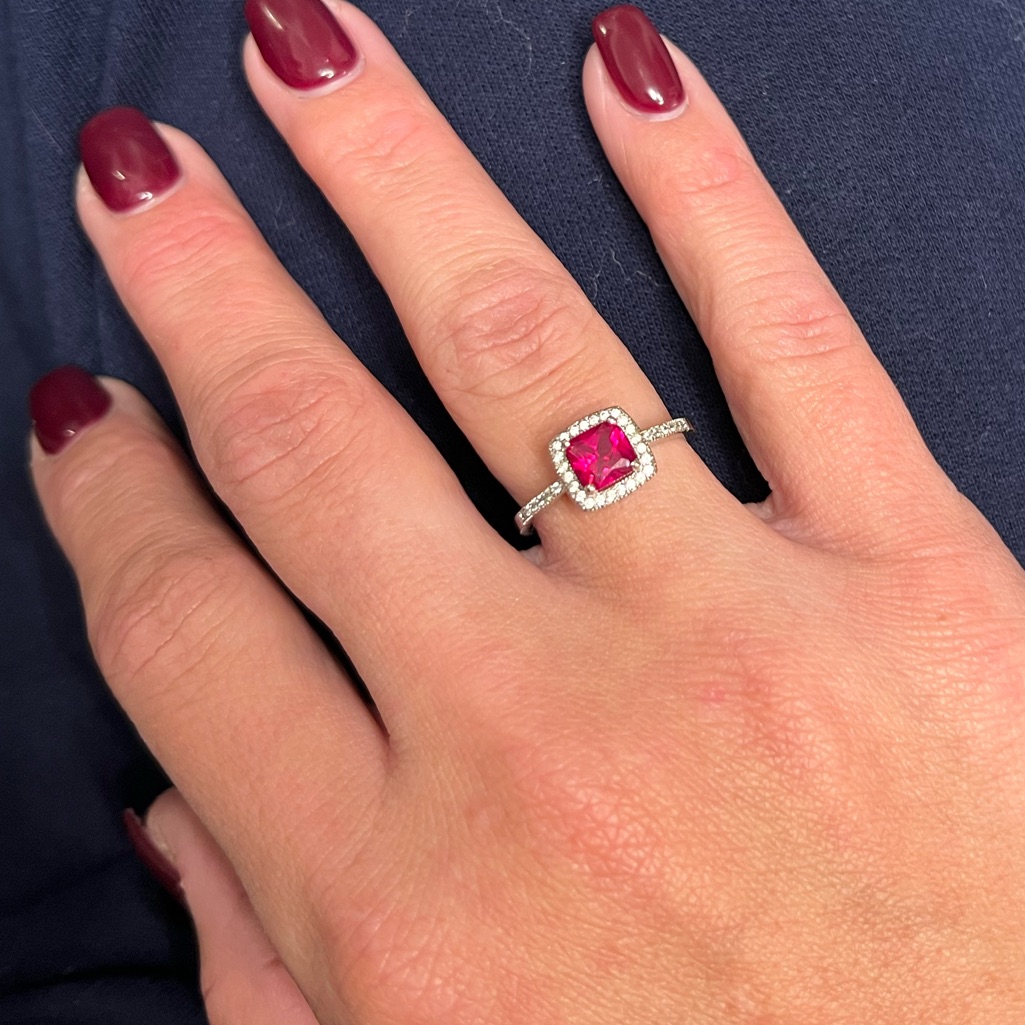 Ruby Red Silver Tone Ring, Size 9